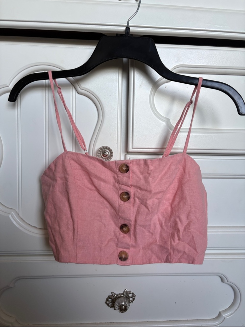 Women's Pink Button-Front and Tie Back Cropped Tank.